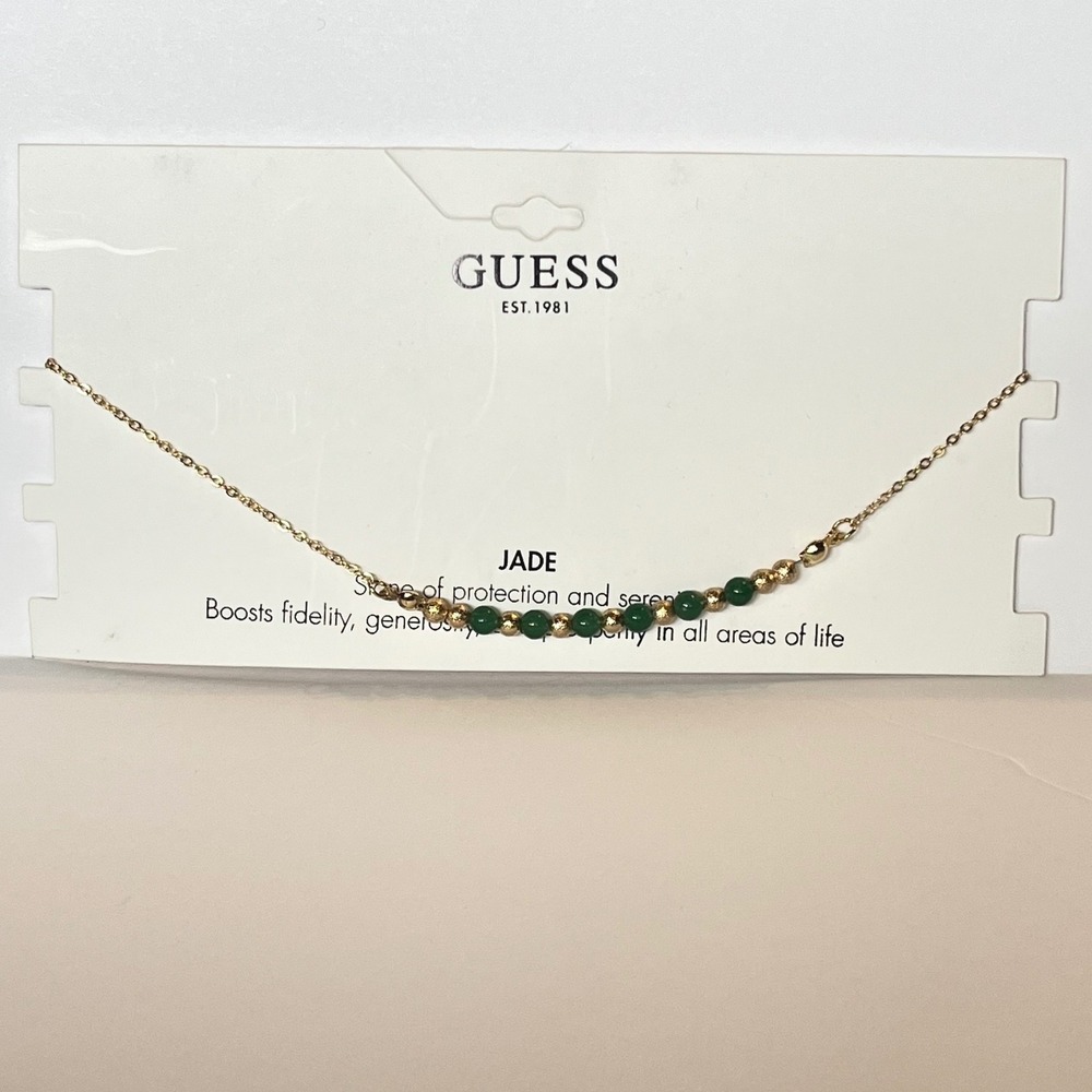 Guess‎ Gold Tone Jade Beaded Dainty Chain Anklet  NEW